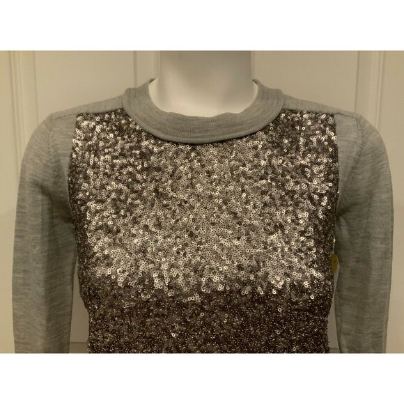 Diane Von Furstenberg Gray & Silver Sequin "Paryse" 100% Wool Sweater, Size P - Picture 2 of 11